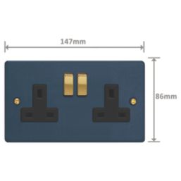 Varilight  13A 2-Gang 2-Pole Switched Socket Midnight Blue  with Black Inserts
