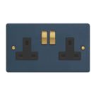 Varilight  13A 2-Gang 2-Pole Switched Socket Midnight Blue  with Black Inserts
