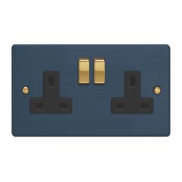 Varilight  13A 2-Gang 2-Pole Switched Socket Midnight Blue  with Black Inserts