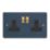 Varilight  13A 2-Gang 2-Pole Switched Socket Midnight Blue  with Black Inserts