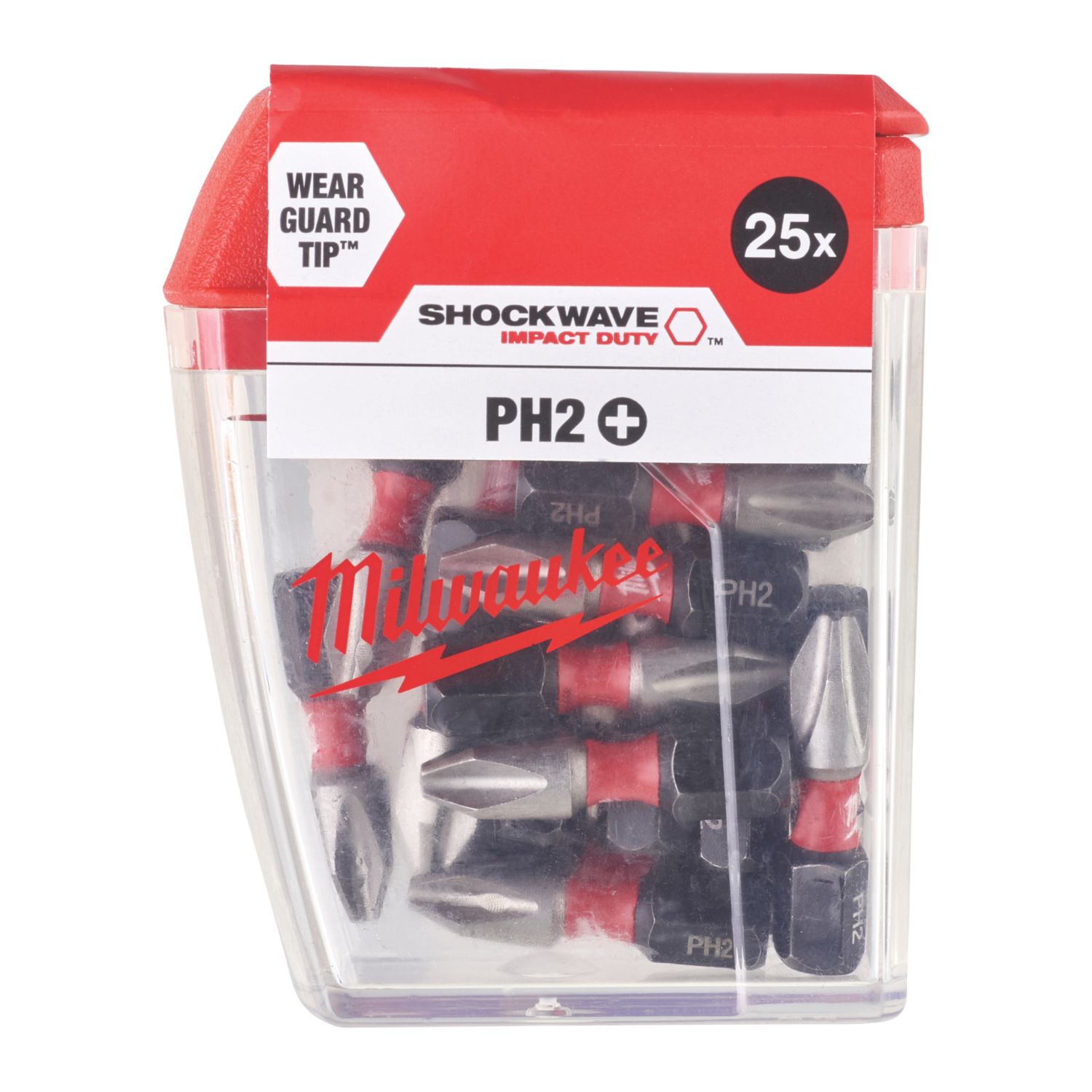 Milwaukee Shockwave 10mm 25mm Straight Shank PH2 Screwdriver Bit Set 25 Pieces (192HH)