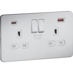 Knightsbridge  13A 2-Gang DP Switched Socket + 2.25A 45W 2-Outlet Type A & C USB Charger Matt White with White Inserts