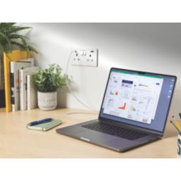 Knightsbridge  13A 2-Gang DP Switched Socket + 2.25A 45W 2-Outlet Type A & C USB Charger Matt White with White Inserts