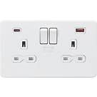 Knightsbridge  13A 2-Gang DP Switched Socket + 2.25A 45W 2-Outlet Type A & C USB Charger Matt White with White Inserts