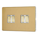Contactum Lyric 10AX 4-Gang 2-Way Light Switch  Brushed Brass with White Inserts