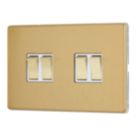 Contactum Lyric 10AX 4-Gang 2-Way Light Switch  Brushed Brass with White Inserts