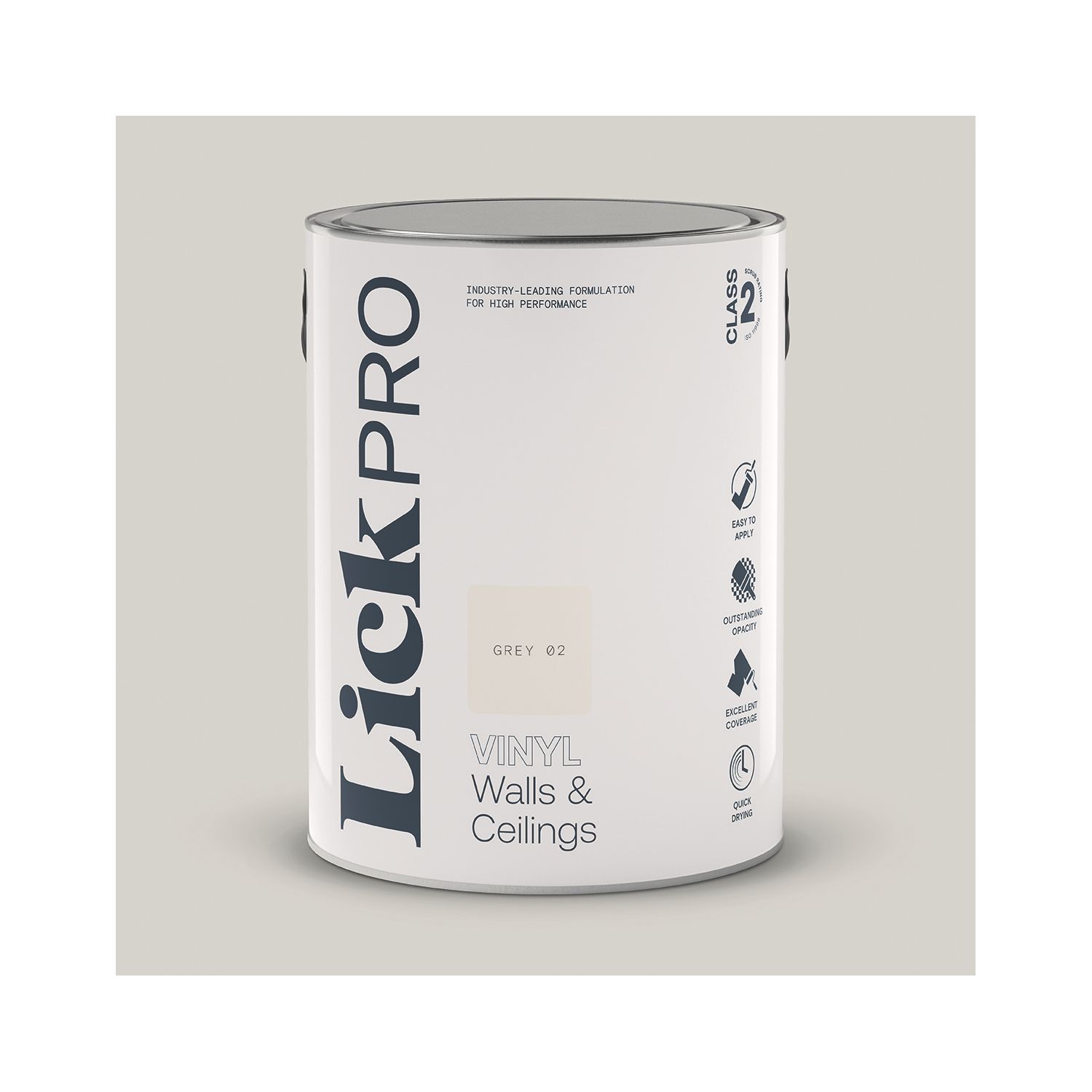 LickPro 5Ltr Grey 02 Vinyl Matt Emulsion Paint (192TM)