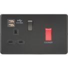 Knightsbridge  45A 1-Gang DP Cooker Switch & 13A DP Switched Socket + 2.4A 12W 2-Outlet Type A USB Charger Matt Black  with Black Inserts