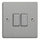 Varilight  10A 2-Gang 2-Way Light Switch  Brushed Steel with Colour-Matched Inserts