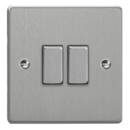 Varilight  10A 2-Gang 2-Way Light Switch  Brushed Steel with Colour-Matched Inserts