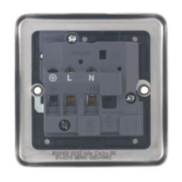Hager Sollysta WRSS81BSB  13A 1-Gang 2P+E Switched Socket Brushed Stainless Steel  with Black Inserts