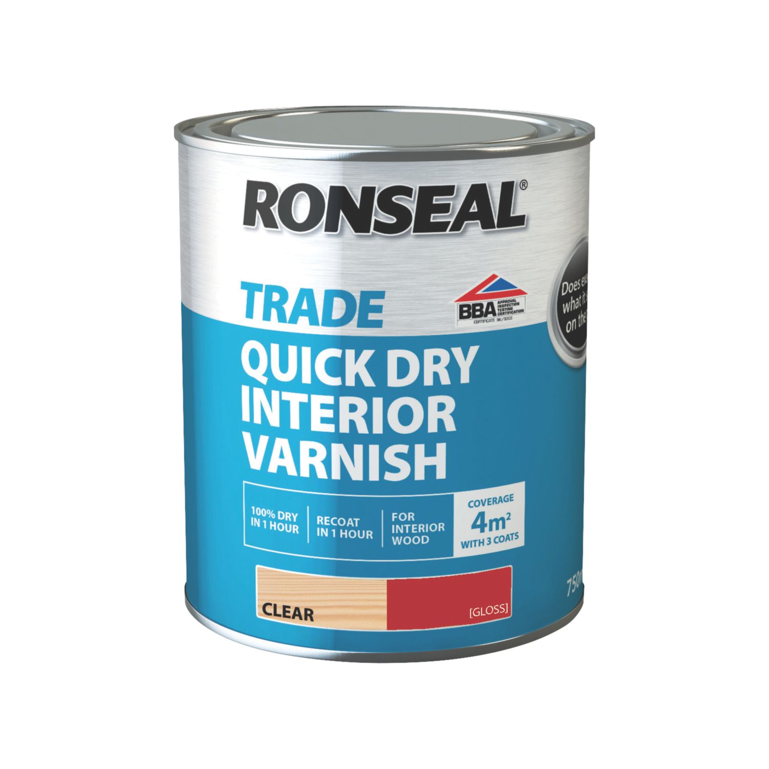 Ronseal 750ml Clear Gloss Water-Based Interior Wood Varnish (193VT)