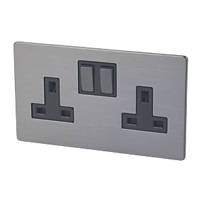 LAP  13A 2-Gang SP Switched Plug Socket Slate-Effect  with Black Inserts