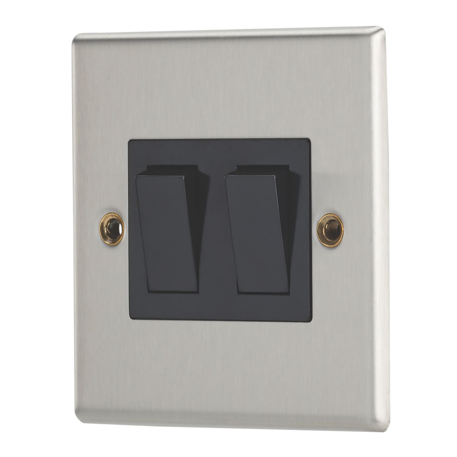 Contactum iConic 10AX 2-Gang Intermediate Switch Brushed Steel with Black Inserts (194RP)