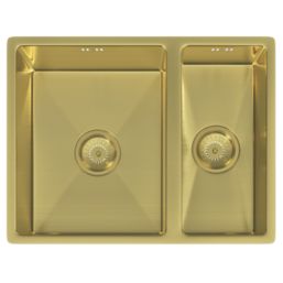 ETAL Elite 1.5 Bowl Stainless Steel Inset / Undermount Kitchen Sink Brushed Brass 555mm x 440mm