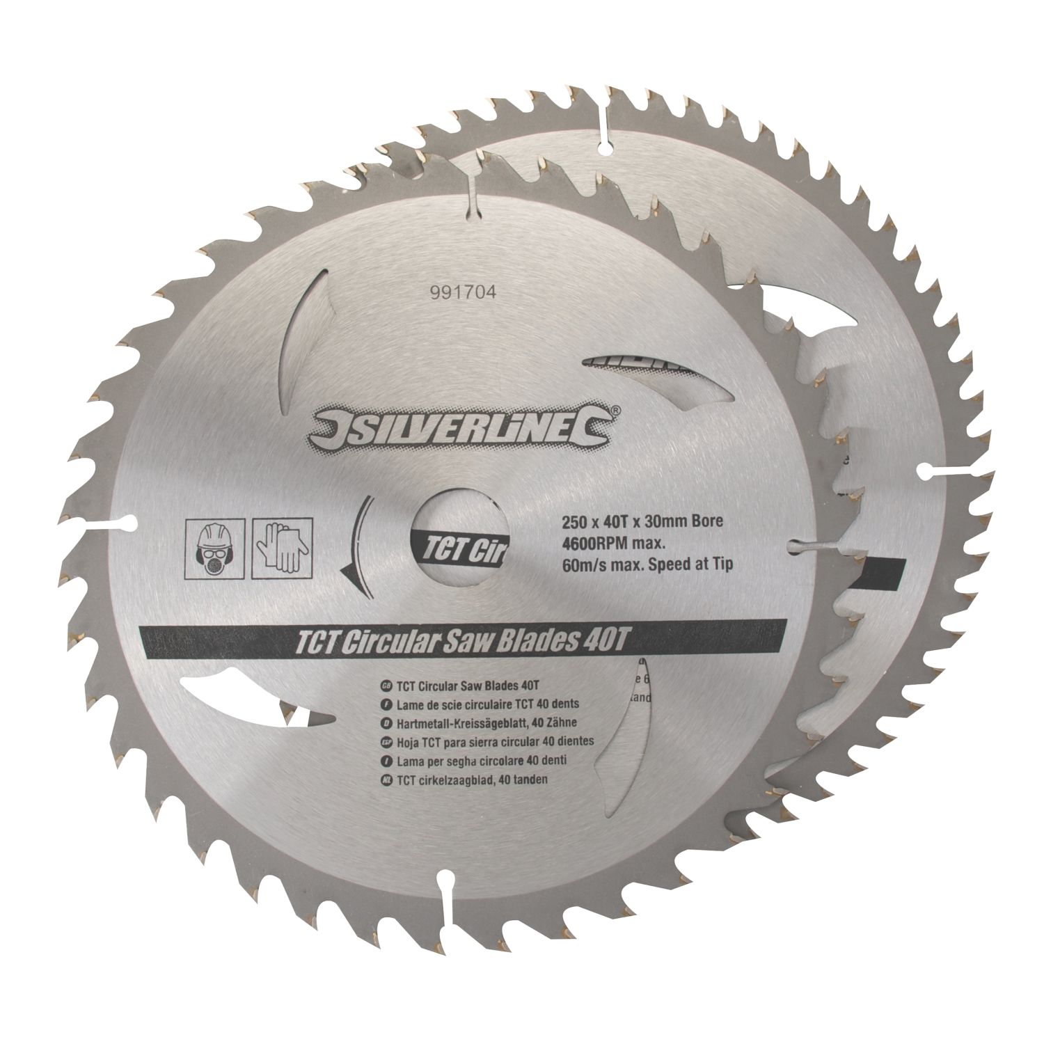 Silverline Wood/Chipboard/MDF TCT Circular Saw Blades 250mm x 30mm 40/60T 2 Pieces (195TJ)