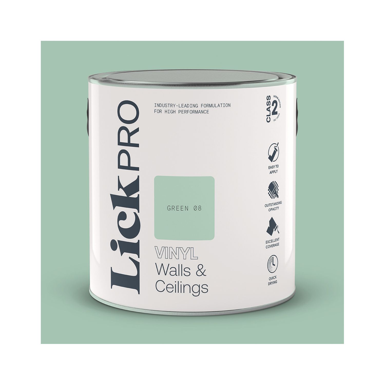 LickPro 2.5Ltr Green 08 Vinyl Matt Emulsion Paint (195TM)