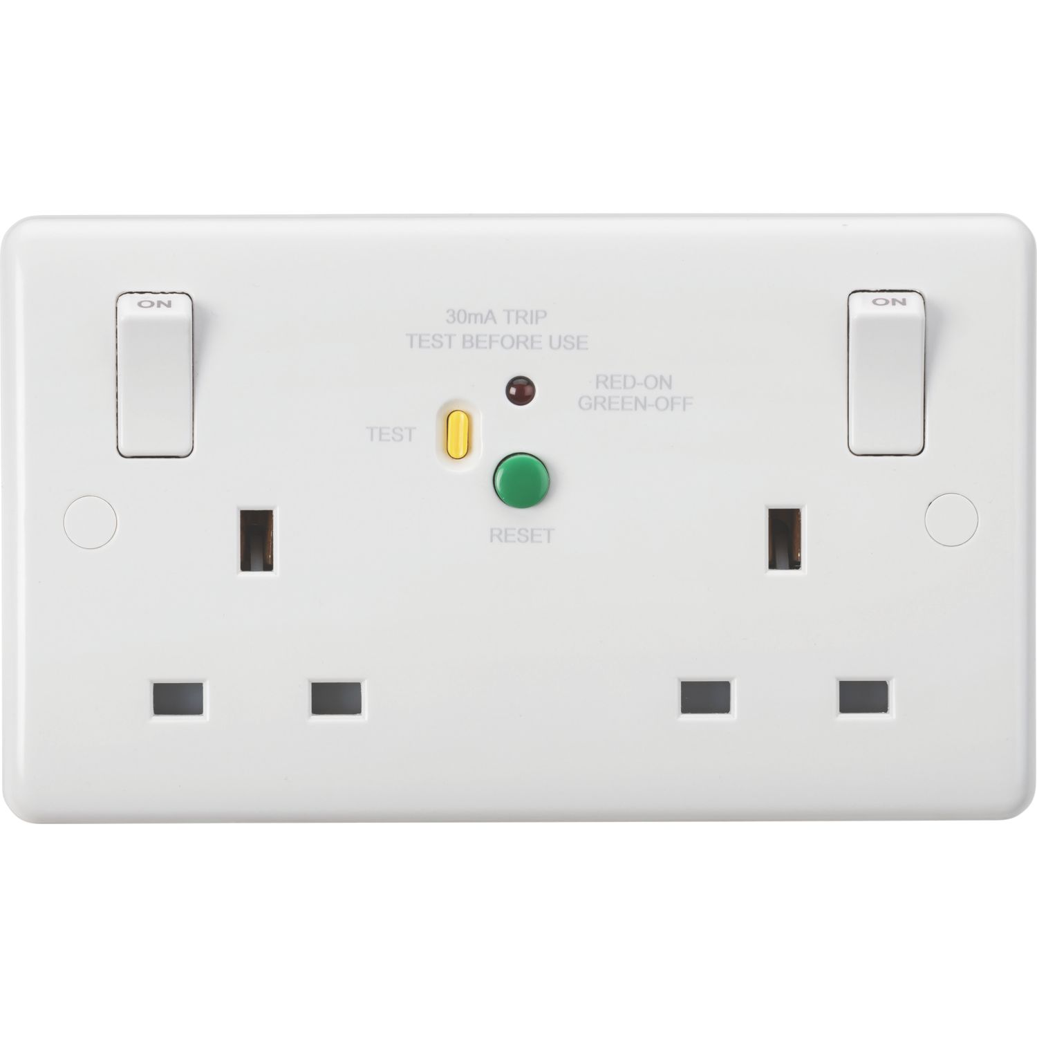 Knightsbridge Curved Edge 13A 2-Gang DP Switched Passive Type A RCD Socket White (195YA)