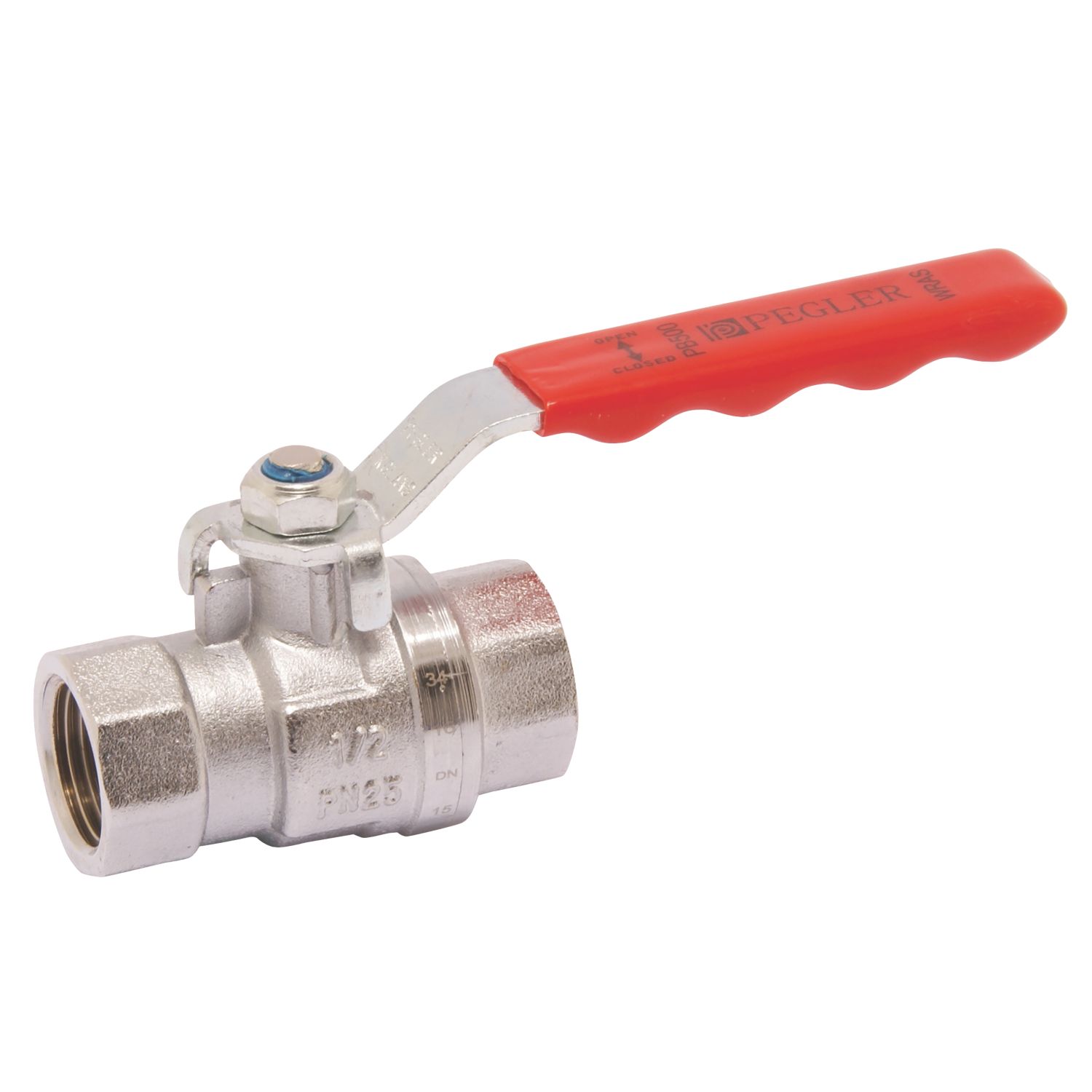 Pegler PB500 Compression Full Bore 1/2" Lever Ball Valve with Red Handle (1961V)