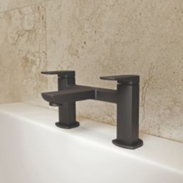 Aqualisa Downtown Black 121mm Deck Mounted Lever 2 Tap Holes Bath Pillar Tap