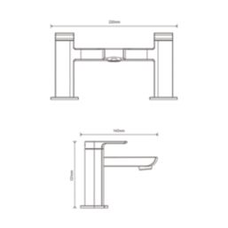 Aqualisa Downtown Black 121mm Deck Mounted Lever 2 Tap Holes Bath Pillar Tap