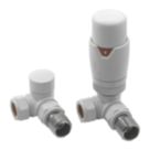 Reina Modal TRV 15mm x 15mm White Corner & L/S Designer Thermostatic Radiator Valve & Lockshield