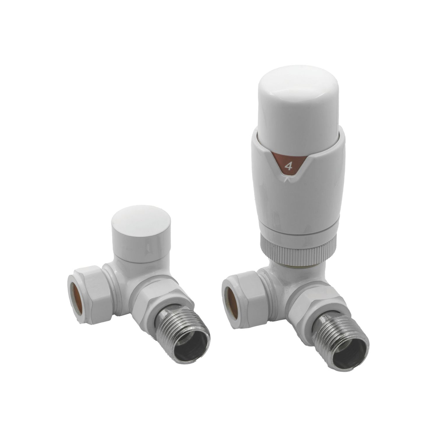 Reina Modal TRV 15mm x 15mm White Corner & L/S Designer Thermostatic Radiator Valve & Lockshield (196EE)