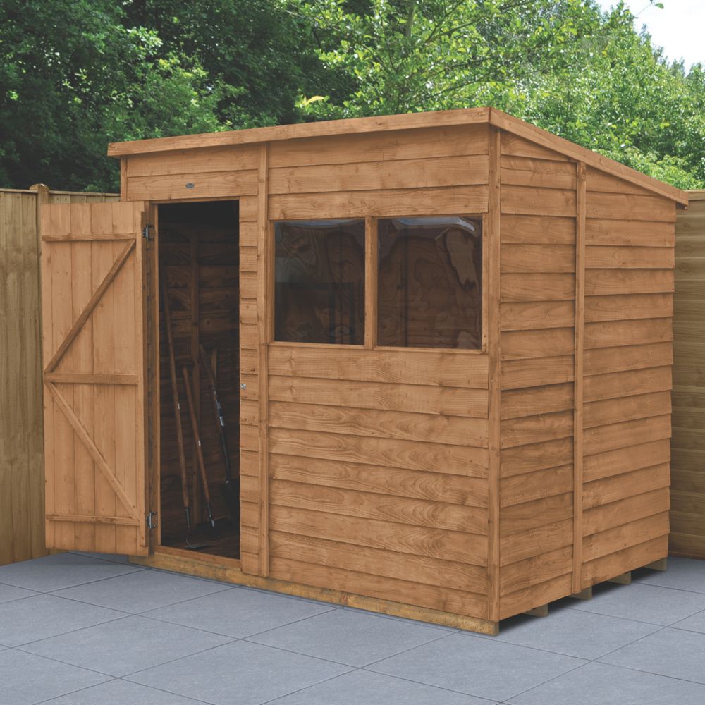 Forest 7' x 5' (Nominal) Pent Overlap Timber Shed with Assembly - Screwfix