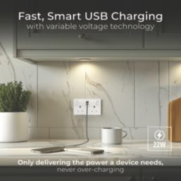 British General 900 Series 13A 2-Gang SP Switched Socket + 3A 22W 2-Outlet Type A & C USB Charger White