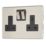 Contactum Lyric 13A 2-Gang DP Switched Socket Outlet Brushed Steel  with Black Inserts