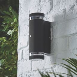 Zink Helix Outdoor Up and Down Wall Light  With Photocell Black