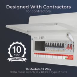 British General Circuit Protection 13-Module 13-Way Part-Populated High Integrity Main Switch Consumer Unit with SPD