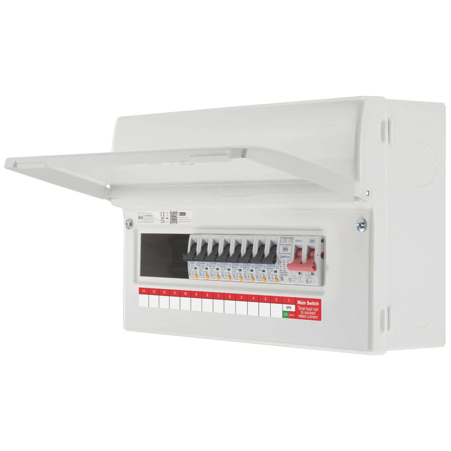 British General Circuit Protection 13-Module 13-Way Part-Populated High Integrity Main Switch Consumer Unit with SPD (197CY)