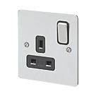MK Edge 13A 1-Gang DP Switched Plug Socket Polished Chrome  with Black Inserts