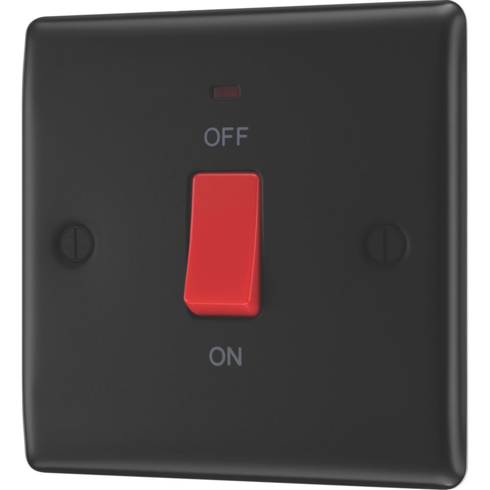 British General Nexus Metal 45A 2-Gang DP Cooker Switch Matt Black with LED