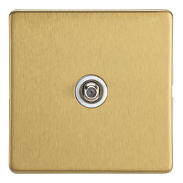Contactum Lyric 1-Gang F-Type Satellite Socket Brushed Brass with White Inserts