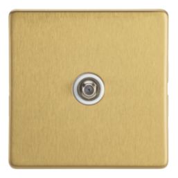 Contactum Lyric 1-Gang F-Type Satellite Socket Brushed Brass with White Inserts