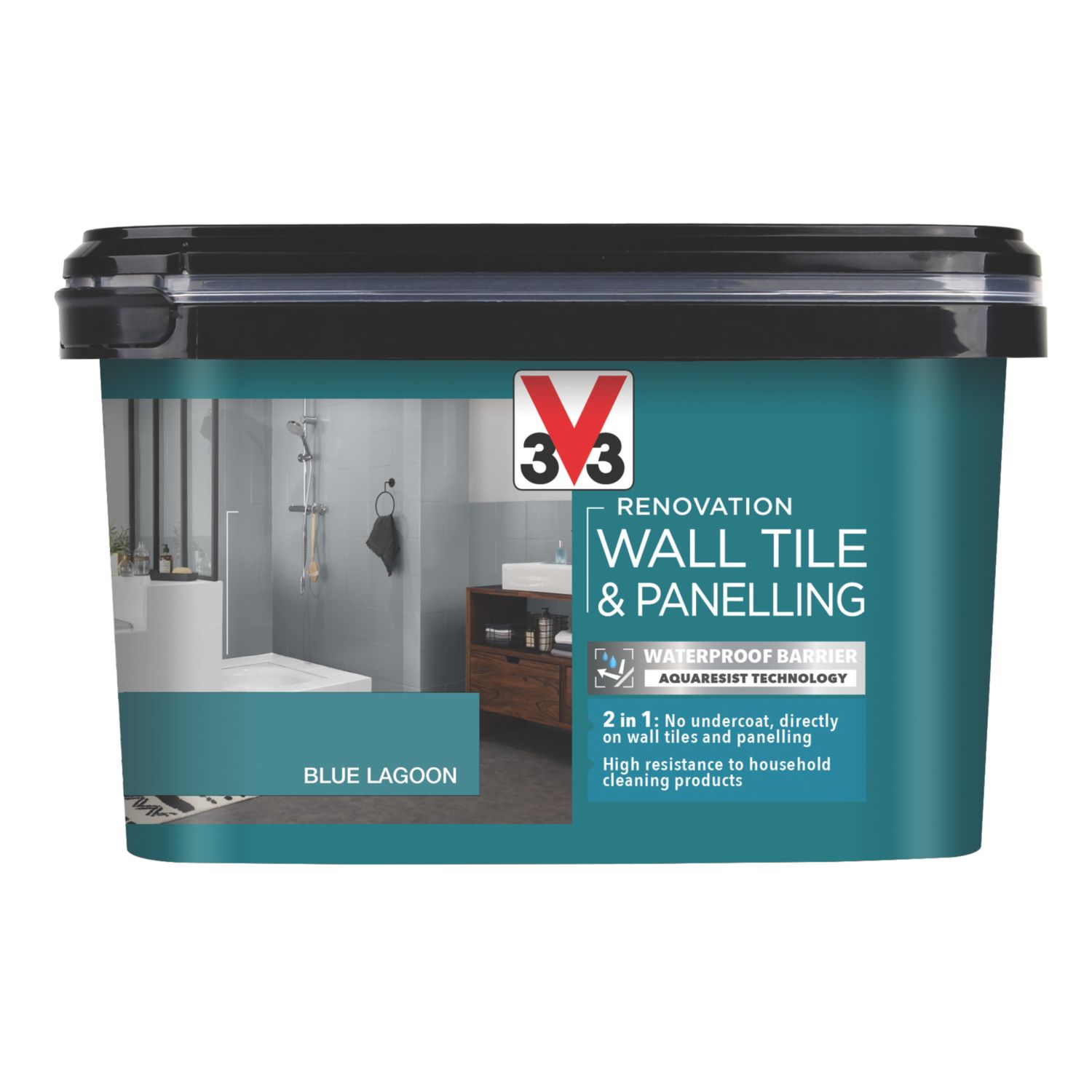 V33 2Ltr Lagoon Blue Satin Tile Paint (198FW)