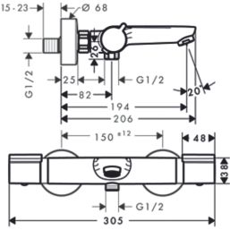 Hansgrohe Versostat Chrome 38mm Wall Mounted Dual Control Thermostatic Shower Mixer Tap