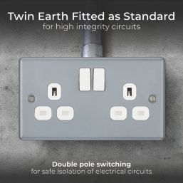 British General   13A 2-Gang DP Switched Metal Clad Power Socket  with White Inserts