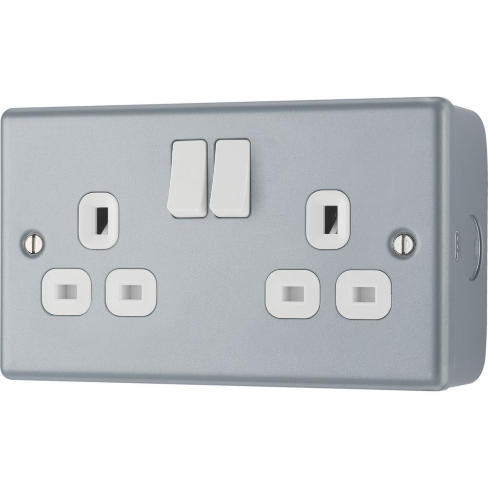 British General  13A 2-Gang DP Switched Metal Clad Power Socket  with White Inserts