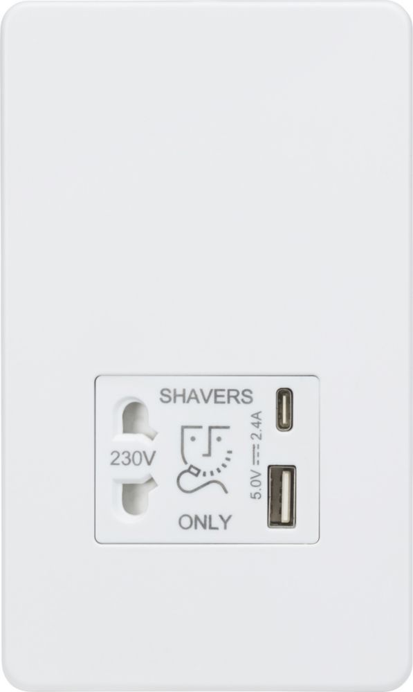 Knightsbridge 2-Gang Single Voltage Shaver Socket+ 2.4A 12W 2-Outlet ...