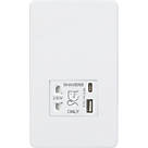 Knightsbridge  2-Gang Single Voltage Shaver Socket+ 2.4A 12W 2-Outlet Type A & C USB Charger 230V Matt White with White Inserts