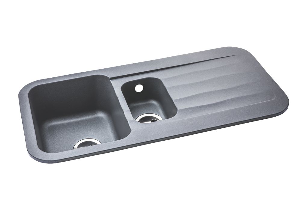 Abode Dune 1.5 Bowl Granite Composite Kitchen Sink Grey Metallic Reversible 1000mm x 500mm
