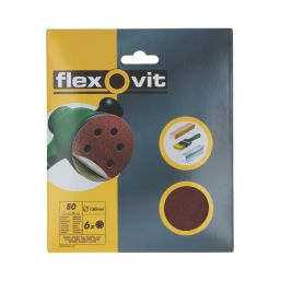 Flexovit  A203F 80 Grit 8-Hole Punched Multi-Material Sanding Discs 150mm 6 Pack