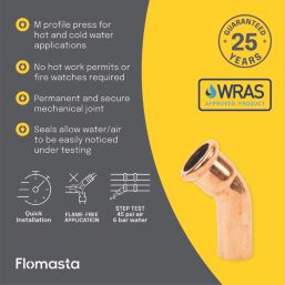 Flomasta  Copper Press-Fit Adapting 45° M-Profile Street Elbows 22mm x 22mm 2 Pack
