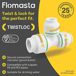 Flomasta Twistloc Plastic Push-Fit Reducing Tee 22mm x 15mm x 15mm