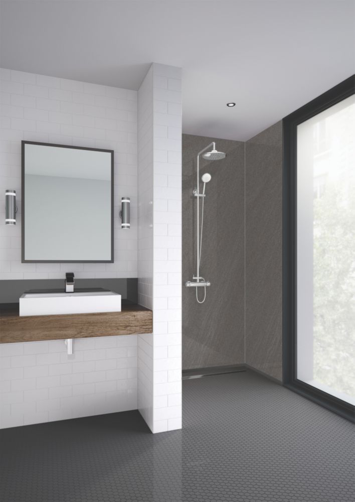 Splashwall Charcoal Sand Bathroom Wall Panel Matt Grey 900mm x 2420mm x 11mm