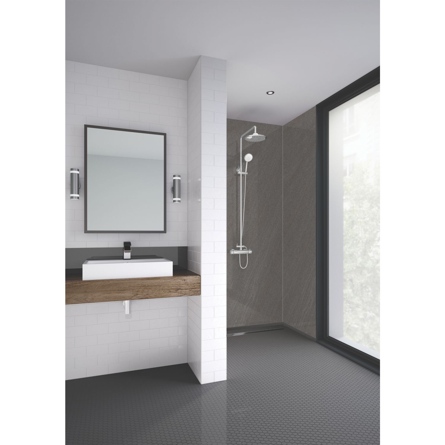 Splashwall Charcoal Sand Bathroom Wall Panel Matt Grey 2420mm x 900mm x 11mm (199KU)