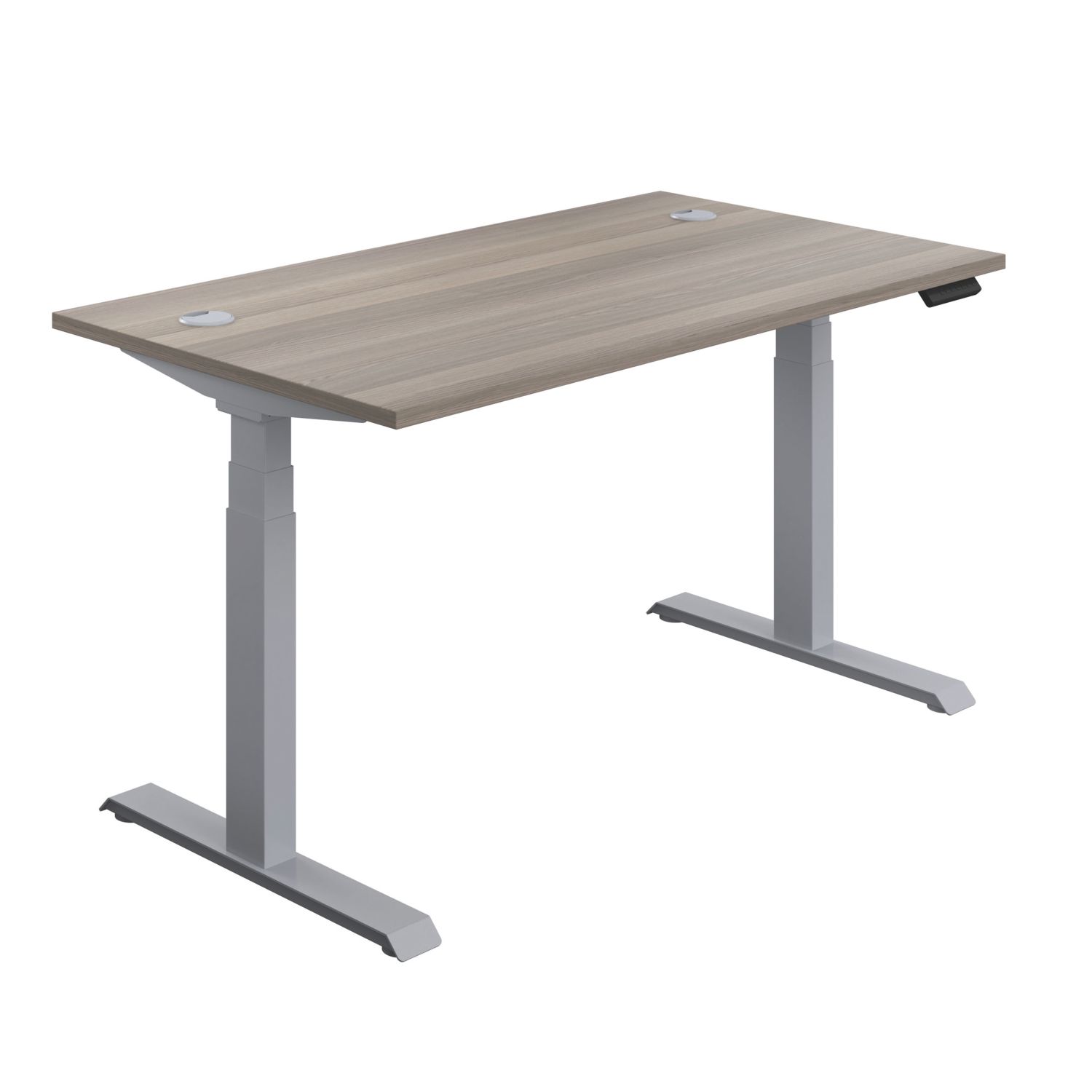 TC Group Economy Back To Back Powered Rectangular Sit Stand Desk Grey Oak/Silver 1200mm x 0.62-1.28m (199TT)